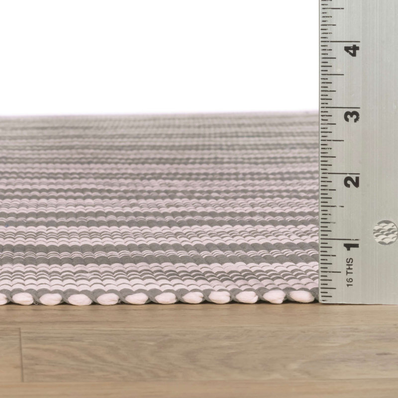 Birch Lane™ Rish Ticking Stripe Grey/Ivory Handwoven Indoor/Outdoor Rug